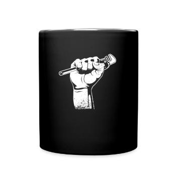 Plumber Wrench in Fist, Stolzer Klempner - Tasse einfarbig - Schwarz - Vorne