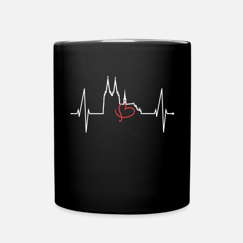 Köln Skyline Herzschlag Herz Kölsch Liebe Kölner - Tasse einfarbig - Schwarz