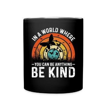 Message of Kindness with Butterflies and Nature - Full Colour Mug - black - Front