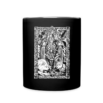 Viking table with wolves and ravens - Full Colour Mug - black - Front