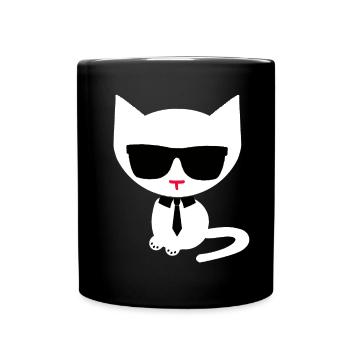 Cool White Cat - Minimal Business Style Design - Tasse einfarbig - Schwarz - Vorne