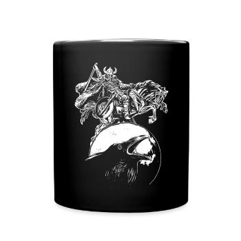 Vikings on horseback on raven in the full moon - Full Colour Mug - black - Front