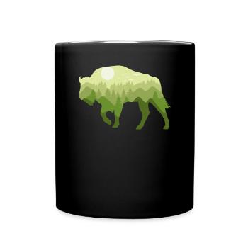 Bison Wisent Wald Natur Landschaft Geschenk - Tasse einfarbig - Schwarz - Vorne