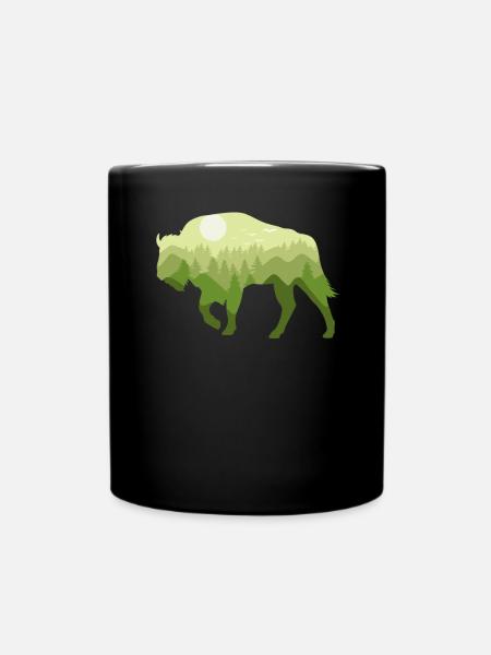 Bison Wisent Wald Natur Landschaft Geschenk - Tasse einfarbig - Schwarz