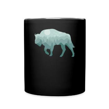 Bison Wisent Wald Natur Landschaft Geschenk - Tasse einfarbig - Schwarz - Vorne