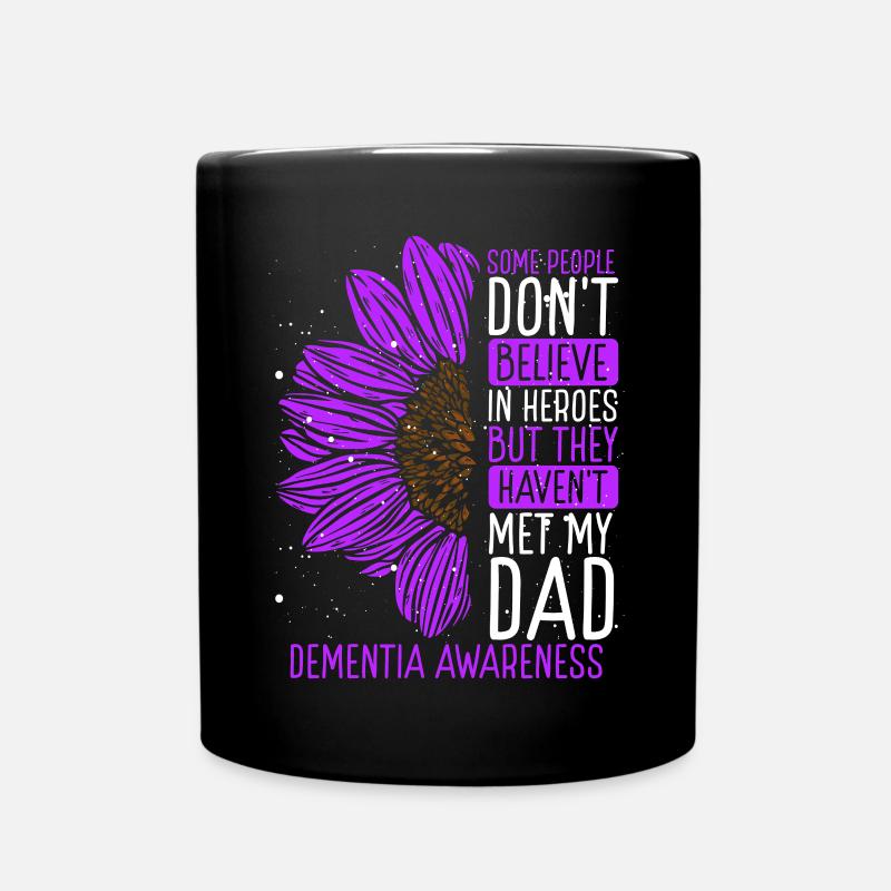 Dementia Awareness Ribbon Dad Warrior - Full Colour Mug - black