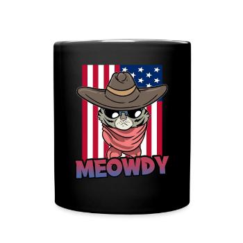 Cowboy Cat Meowdy United States Flag - Full Colour Mug - black - Front
