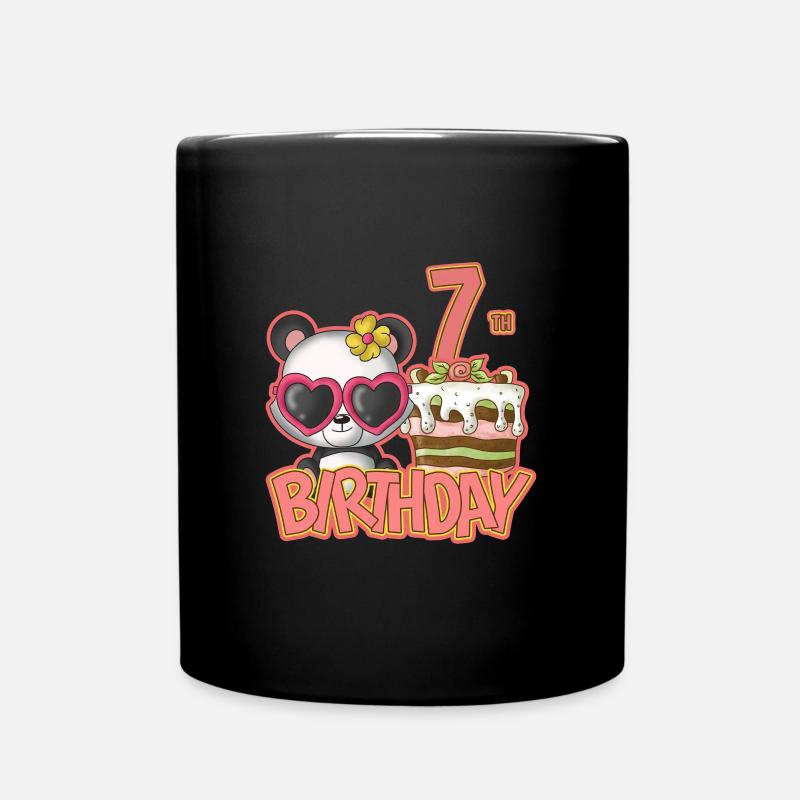 7. Geburtstag Mädchen Kuchen Panda - Tasse einfarbig - Schwarz