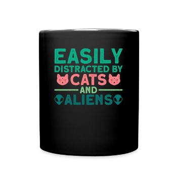 Facilement distrait par les chats et les extraterrestres - Alien - Mug uni - noir - Devant