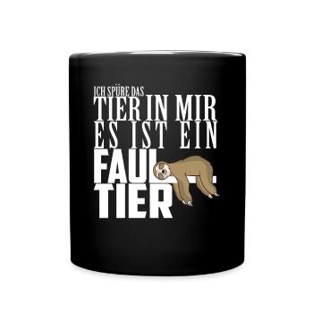 Ich spüre das Tier in mir Es ist ein Faultier Faul - Tasse einfarbig - Schwarz - Vorne