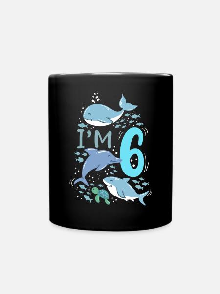 6. Geburtstag Wal Hai Delphin Meeresschildkröte - Tasse einfarbig - Schwarz