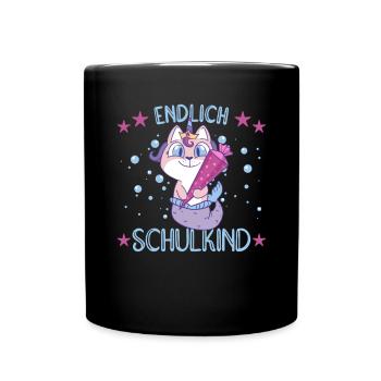 Meerjungfrau Katze Schule Einschulung Kindergarten - Tasse einfarbig - Schwarz - Vorne