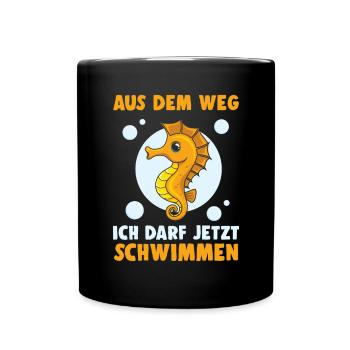 Aus Dem Weg Ich Darf Jetzt Schwimmen Seepferdchen - Tasse einfarbig - Schwarz - Vorne