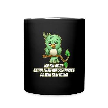 Früher Vogel Wurm Aufstehen schlafen - Tasse einfarbig - Schwarz - Vorne