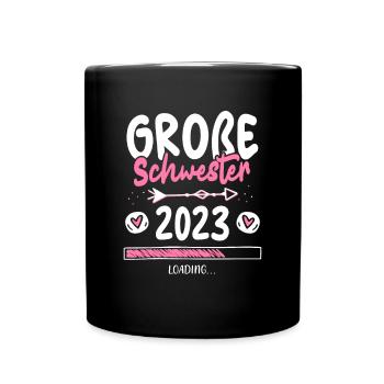 Große Schwester 2023 Loading Herz - Tasse einfarbig - Schwarz - Vorne
