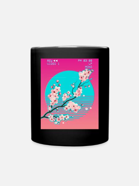 Vaporwave Aesthetic Japanische Sakura Kirschblüte - Tasse einfarbig - Schwarz