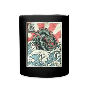 Dragon Kanagawa Wave Stamp Japanese Aesthetic - Full Colour Mug - black - Front