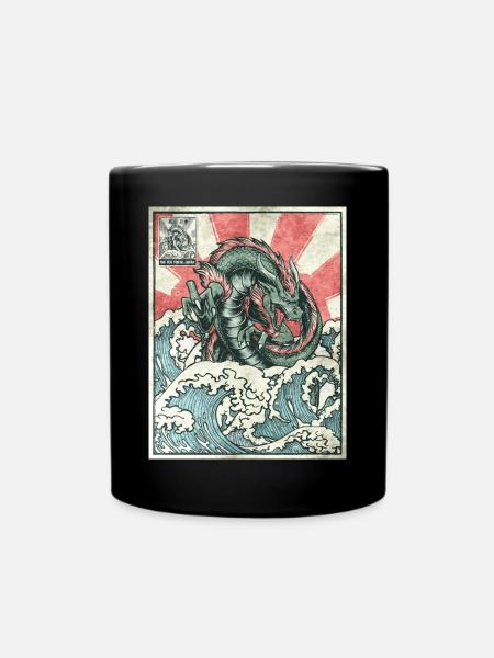 Dragon Kanagawa Wave Stamp Esthétique japonaise - Mug uni - noir