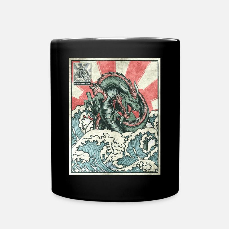 Dragon Kanagawa Wave Stamp Esthétique japonaise - Mug uni - noir