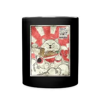 Maneki Neko Ramen Stamp Japanese Aesthetic G - Full Colour Mug - black - Front