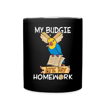 The budgie ate my homework - Full Colour Mug - black - Front