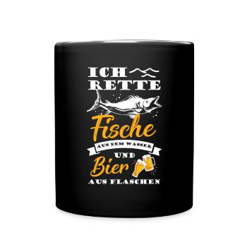 Ich Rette Fische Aus Dem Wasser Bier Aus Flaschen - Tasse einfarbig - Schwarz - Vorne