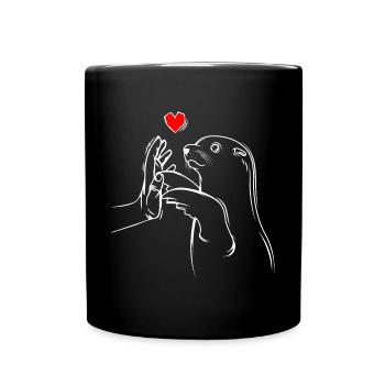 Robbe Seelöwe Seehund Robben Kinder - Tasse einfarbig - Schwarz - Vorne