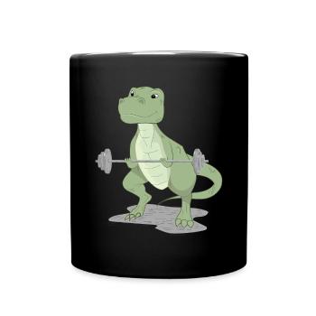 Funny Dinosaur Muscle Training Strength Training - Full Colour Mug - black - Front