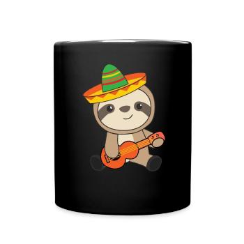 Sloth Ukulele Cinco De Mayo Cute Animals Mexico - Full Colour Mug - black - Front