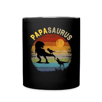 Papasaurus 2 Kids - Retro Vintage Sunset - Full Colour Mug - black - Front