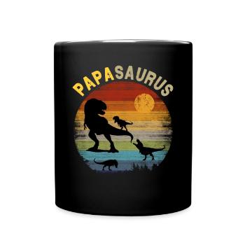 Papasaurus 3 Kids - Retro Vintage Sunset - Full Colour Mug - black - Front
