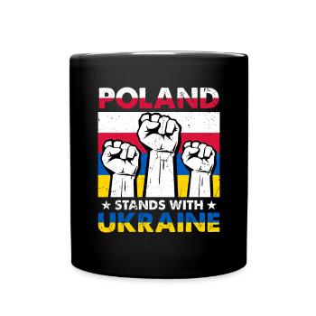I Stand With Ukraine Poland Stands With Ukraine - Full Colour Mug - black - Front