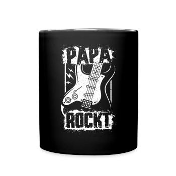 PAPA ROCKT Rock Roll Musik Gitarre Vatertag - Tasse einfarbig - Schwarz - Vorne