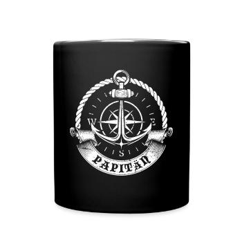 Papitän | Papa und Kapitän Retro Anker Vatertag - Tasse einfarbig - Schwarz - Vorne