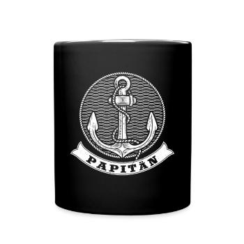 Papitän | Papa und Kapitän Retro Anker Vatertag - Tasse einfarbig - Schwarz - Vorne