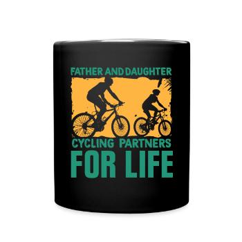 Vater Tochter Fahrrad - Tasse einfarbig - Schwarz - Vorne