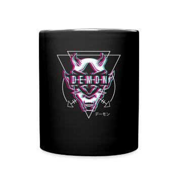 Japanische Oni Maske Dämon Oger - Tasse einfarbig - Schwarz - Vorne