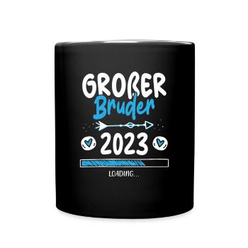 Großer Bruder 2023 Loading Herz - Tasse einfarbig - Schwarz - Vorne