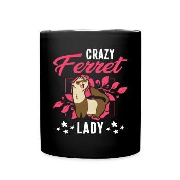 Crazy Ferret lady Frettchen - Full Colour Mug - black - Front