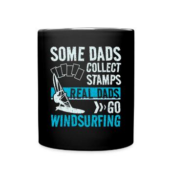 Real dad go windsurfing - Tasse einfarbig - Schwarz - Vorne