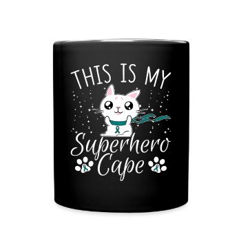 Ovarian Cancer Cat This is My Superhero Umhan - Full Colour Mug - black - Front