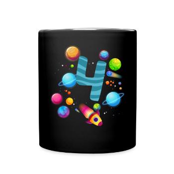 4th Birthday Boys 4 Years Planet Birthday - Full Colour Mug - black - Front