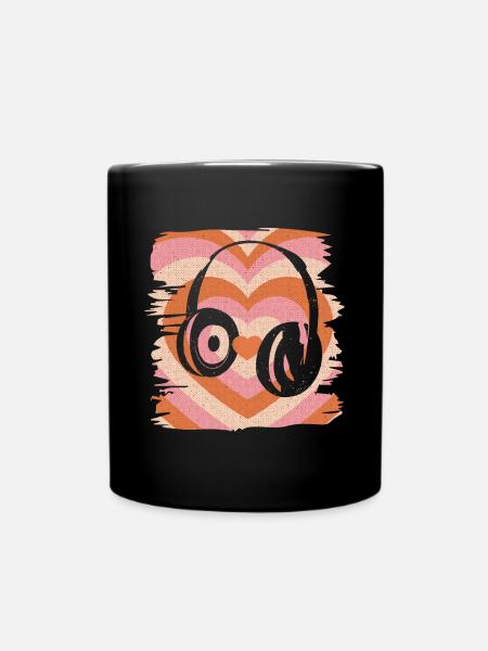 Headphones Retro Music - Full Colour Mug - black