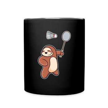 Badminton und Federball Spieler Faultier - Tasse einfarbig - Schwarz - Vorne