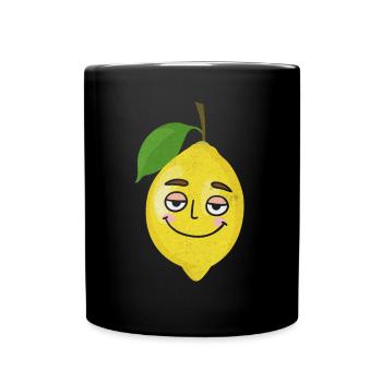 Lächelnde Zitrone Lustige Zitrone Früchte - Tasse einfarbig - Schwarz - Vorne