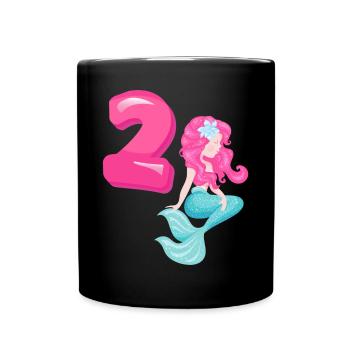 2ème anniversaire Fille 2 ans Mermaid Party - Mug uni - noir - Devant
