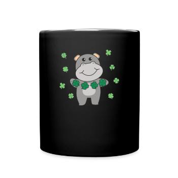Hippo with shamrocks cute animals for happiness - Full Colour Mug - black - Front
