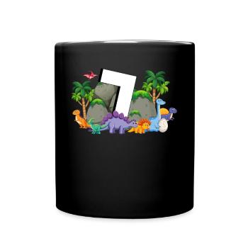 7th Birthday 7 Years Dino Dinosaur Fan - Full Colour Mug - black - Front