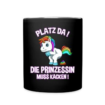 Ich muss kacken - Prinzessin Einhorn Kacken - Tasse einfarbig - Schwarz - Vorne