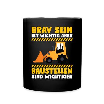 Bagger und Baustellen - Tasse einfarbig - Schwarz - Vorne